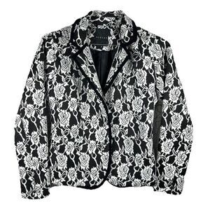 Vintage Sisley Marisa Jacket Women's S Flower Motif‎ Black White Blazer Italy